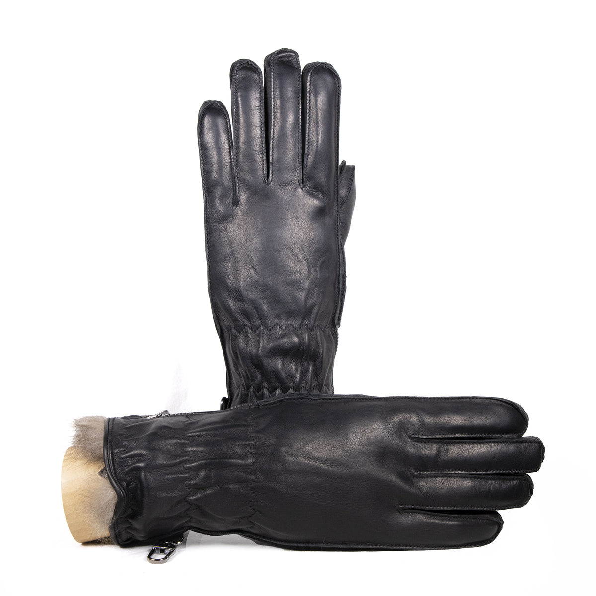 Black leather women's ski gloves featuring a snug fit and soft lining for warmth and comfort in cold weather.