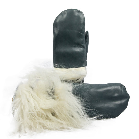 Dark nappa leather mittens lined with soft Mongolia fur, showcasing elegant Italian craftsmanship and luxurious comfort.