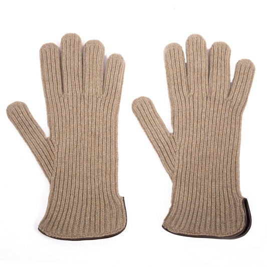 Men's natural cashmere gloves with side opening and chrome-free leather piping