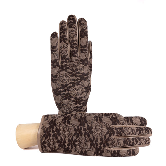 Ladies' nappa leather gloves featuring elegant lace detail and a soft cashmere lining, showcasing refined Italian craftsmanship.