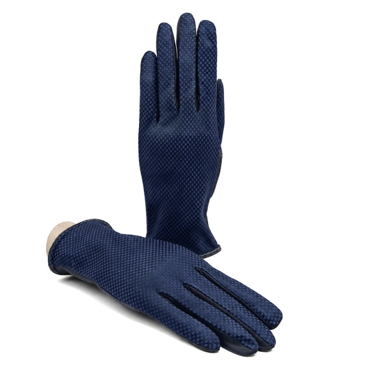 Women's printed nappa touchscreen leather gloves and cashmere lining - Navy 1