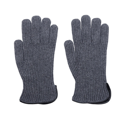 Men's natural cashmere gloves with side opening and chrome-free leather piping