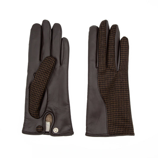 Women's nappa leather and Holland&Sherry wool gloves with button closure and cashmere lined