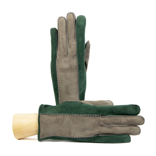 TRABUCCO - Men's bicolor suede leathter gloves, mix cashmere lined