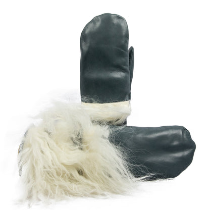Dark nappa leather mittens lined with soft Mongolia fur, showcasing elegant Italian craftsmanship and luxurious comfort.