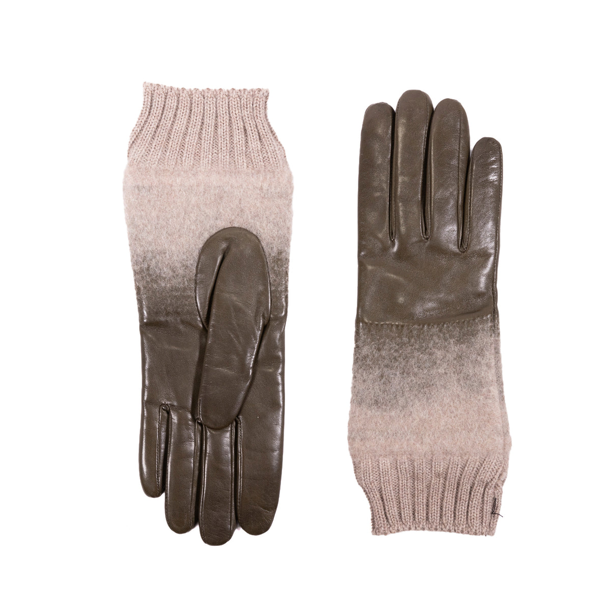 Ladies' nappa leather and wool gloves in earthy tones, featuring a cozy knit cuff for warmth and style.