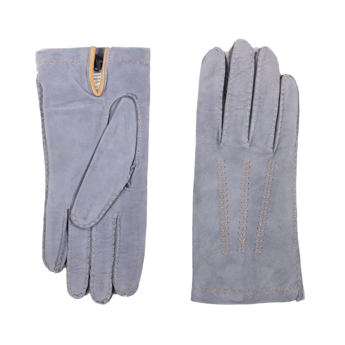 Classic grey suede leather gloves, hand-sewn with delicate stitching and cashmere lining for added warmth and luxury.