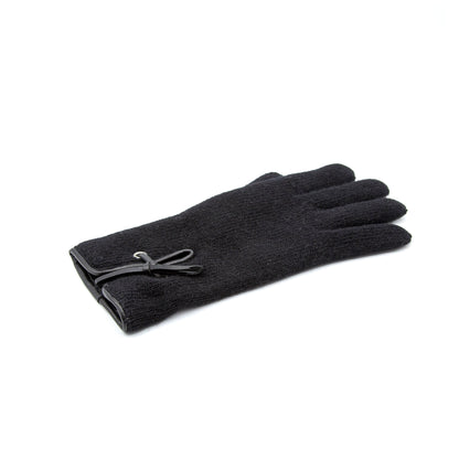 Black cashmere gloves featuring a sleek design and elegant bow detail, showcasing Italian craftsmanship and premium materials.