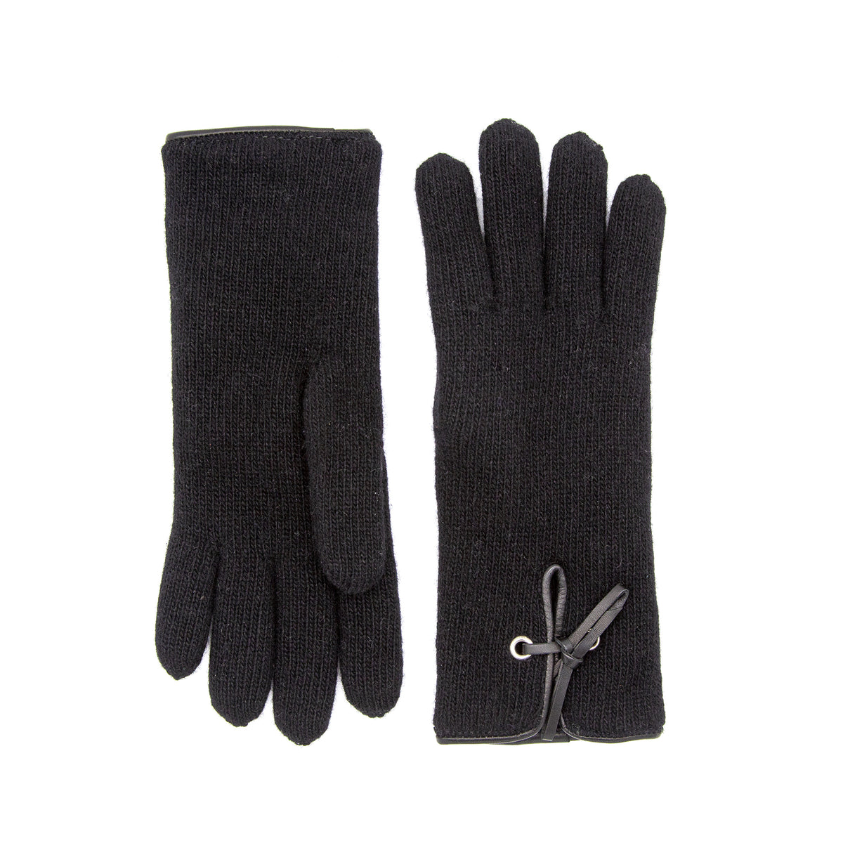 Elegant black cashmere gloves featuring a sleek design and leather accents for a luxurious touch.