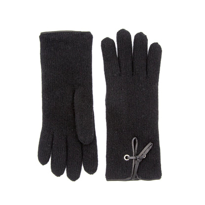 Elegant black cashmere gloves featuring a sleek design and leather accents for a luxurious touch.
