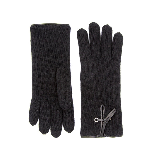 Elegant black cashmere gloves featuring a sleek design and leather accents for a luxurious touch.