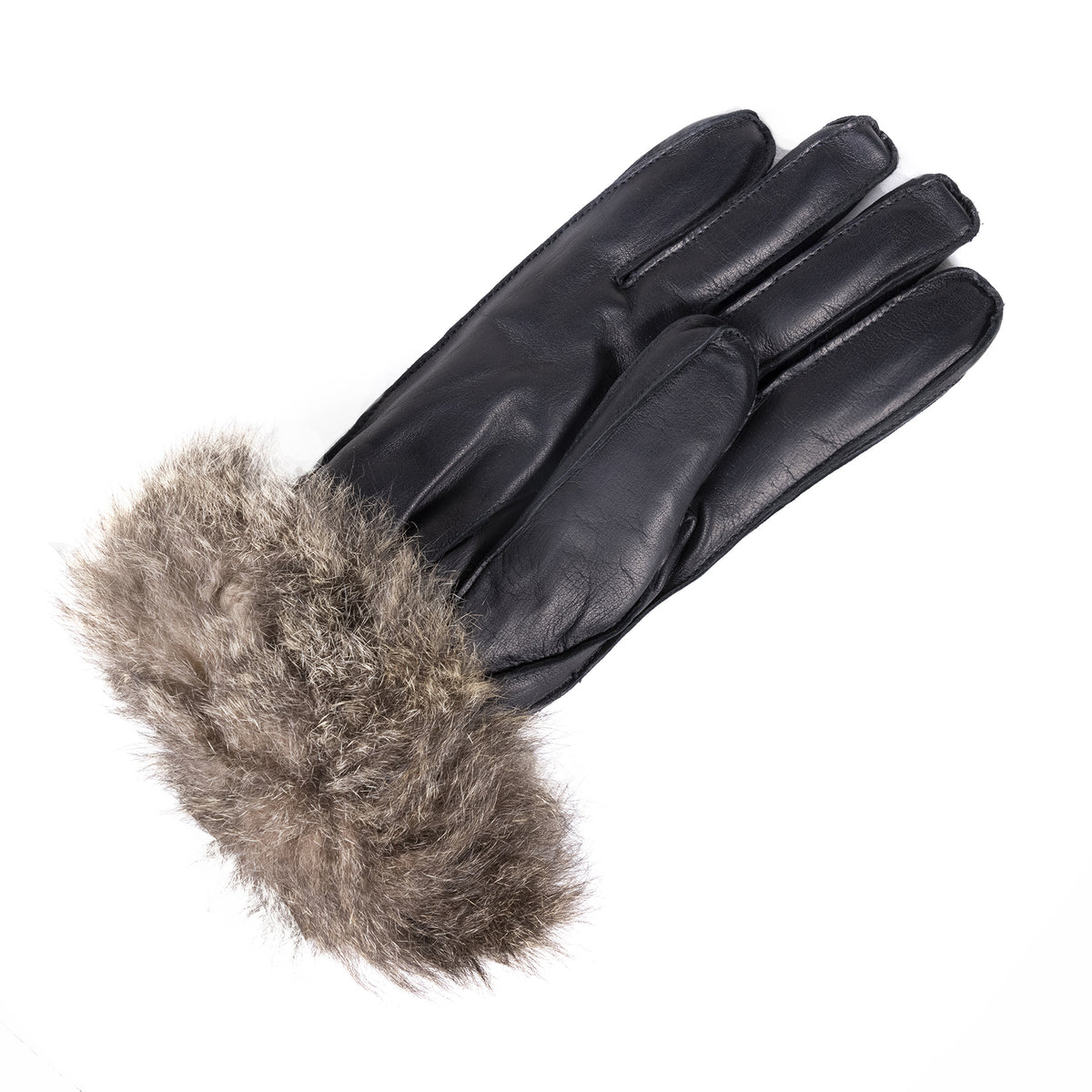 Black leather women's ski gloves featuring a luxurious fur cuff for added warmth and elegance.