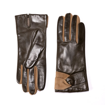 Ladies' nappa leather gloves in dark brown, featuring a suede accent and cashmere lining for added warmth and elegance.