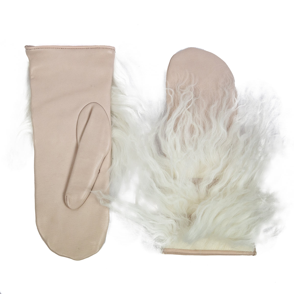 Nappa leather mittens lined with soft Mongolia fur, showcasing elegant Italian craftsmanship and luxurious design.