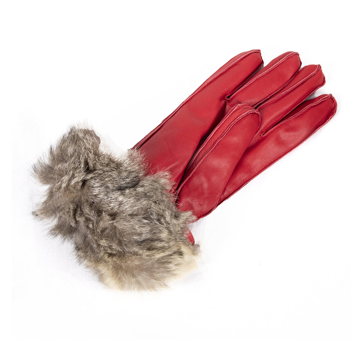 Red leather ski gloves with a luxurious fur cuff, showcasing Italian craftsmanship and elegant winter style.