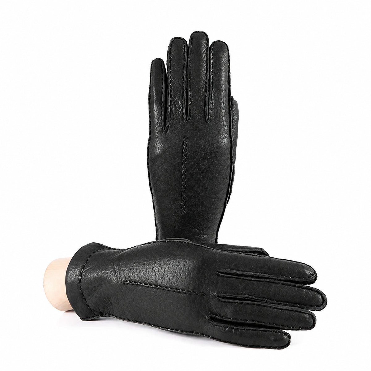 Women's peccary leather gloves entirely hand-sewn - Black 3
