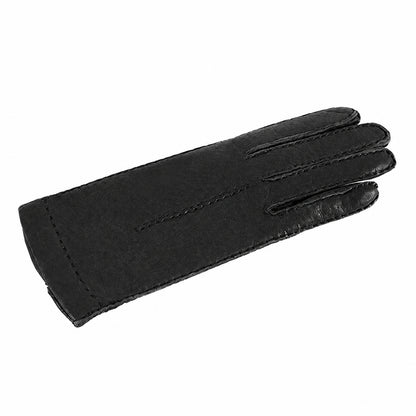 Women's peccary leather gloves entirely hand-sewn - Black 2