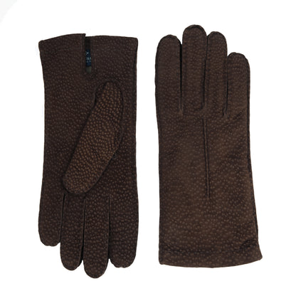 Woman's brown carpincho gloves entirely hand-sewn cashmere lined