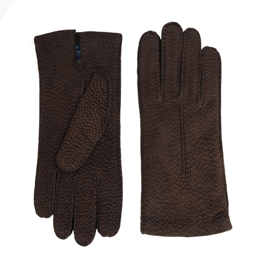 Woman's brown carpincho gloves entirely hand-sewn cashmere lined