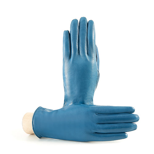Women’s basic petrol soft nappa leather gloves with palm opening and cashmere lining