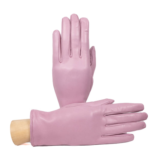 Women's basic soft nappa leather gloves with palm opening and cashmere lining - Grey/Pink 1