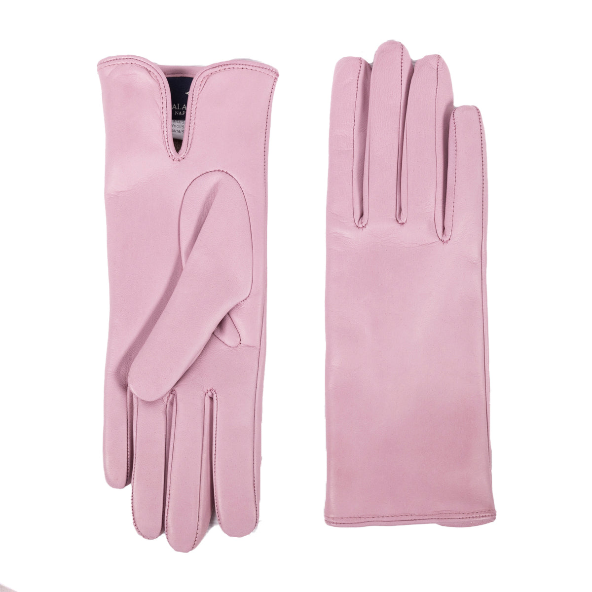 Women's basic soft nappa leather gloves with palm opening and cashmere lining - Grey/Pink 2