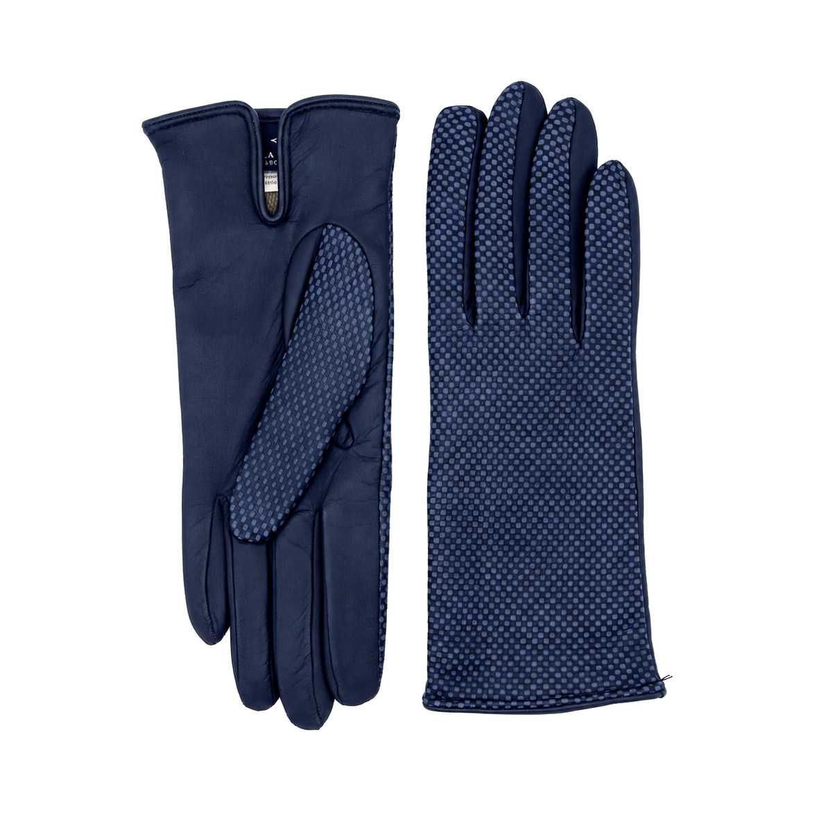 Women's printed nappa touchscreen leather gloves and cashmere lining - Navy 3