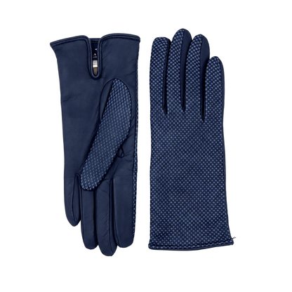 Women's printed nappa touchscreen leather gloves and cashmere lining - Navy 3