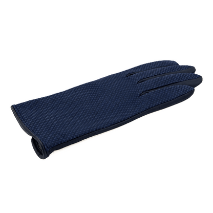 Women's printed nappa touchscreen leather gloves and cashmere lining - Navy 2