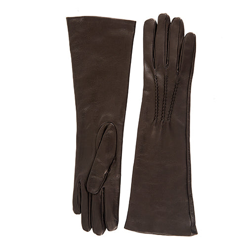 Elegant brown nappa leather gloves with a cashmere lining, showcasing refined Italian craftsmanship and timeless style.