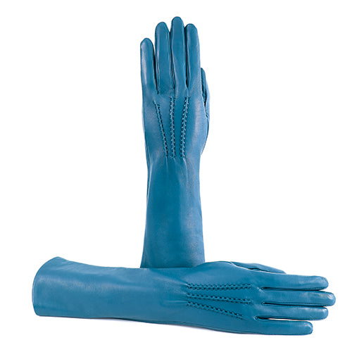 Women's mid length soft nappa leather gloves with cashmere lining - Petrol 1