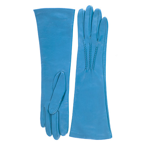 Women's mid length soft nappa leather gloves with cashmere lining - Petrol 2