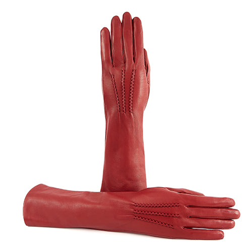 Women's mid length soft nappa leather gloves with cashmere lining - Rum 1