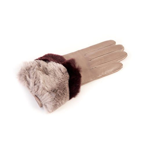 Elegant nappa leather gloves featuring a bicolor real fur panel, lined with soft cashmere for luxurious warmth and comfort.
