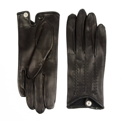 Black unlined leather gloves showcasing elegant design and fine stitching, embodying Italian craftsmanship and luxury.