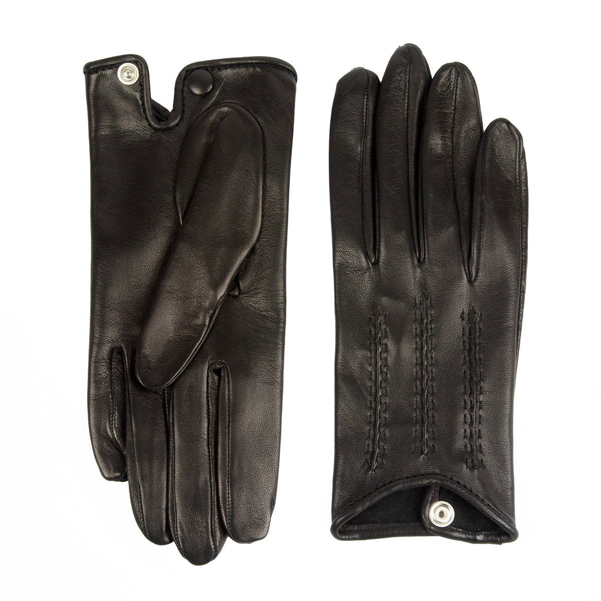 Black unlined leather gloves showcasing elegant design and fine stitching, embodying Italian craftsmanship and luxury.