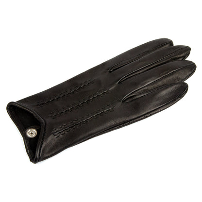 Black unlined leather spring gloves showcasing elegant stitching and refined Italian craftsmanship.