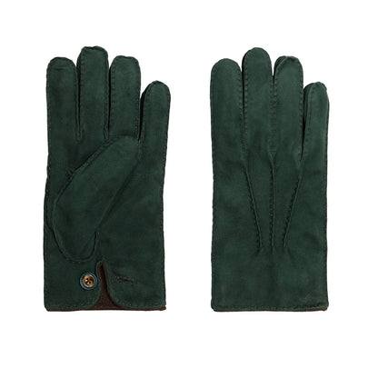 Men's green suede leather gloves cashmere lined