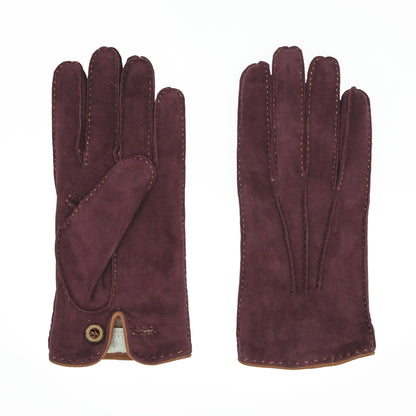 Men's bordeaux suede leather gloves cashmere lined