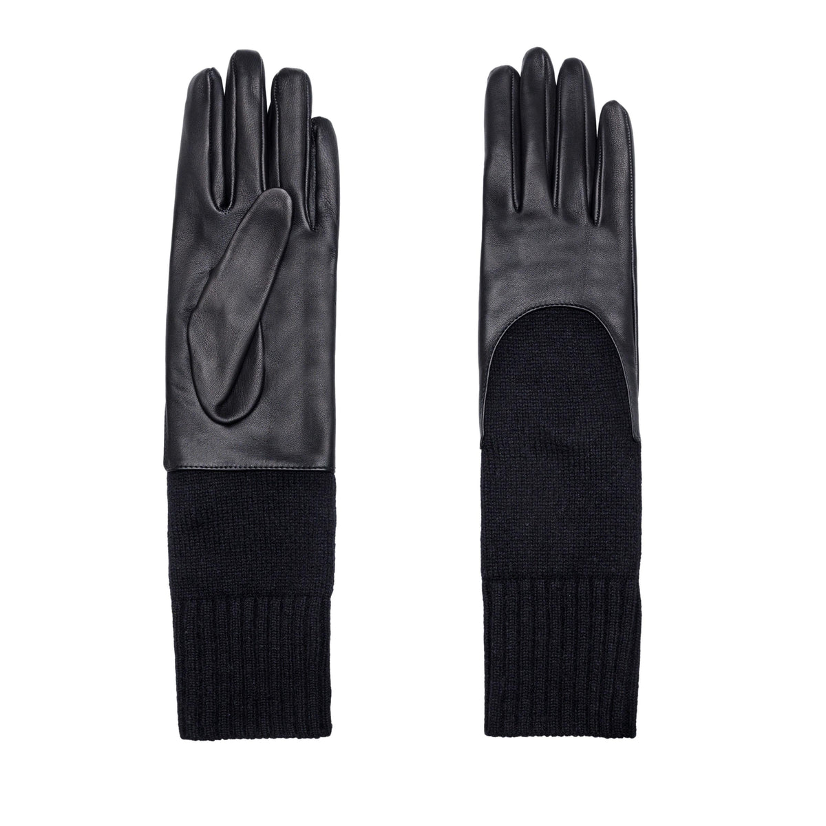 Women's metal free black nappa leather gloves with a medium-length natural cashmere sleeve
