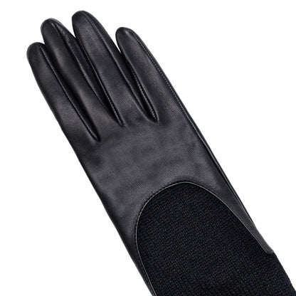 Women's metal free black nappa leather gloves with a medium-length natural cashmere sleeve