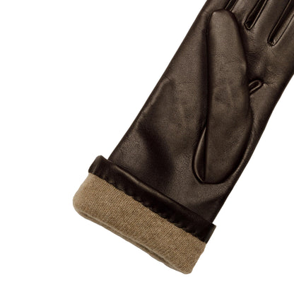 Women's classic brown metal free nappa leather gloves with natural cashmere lining