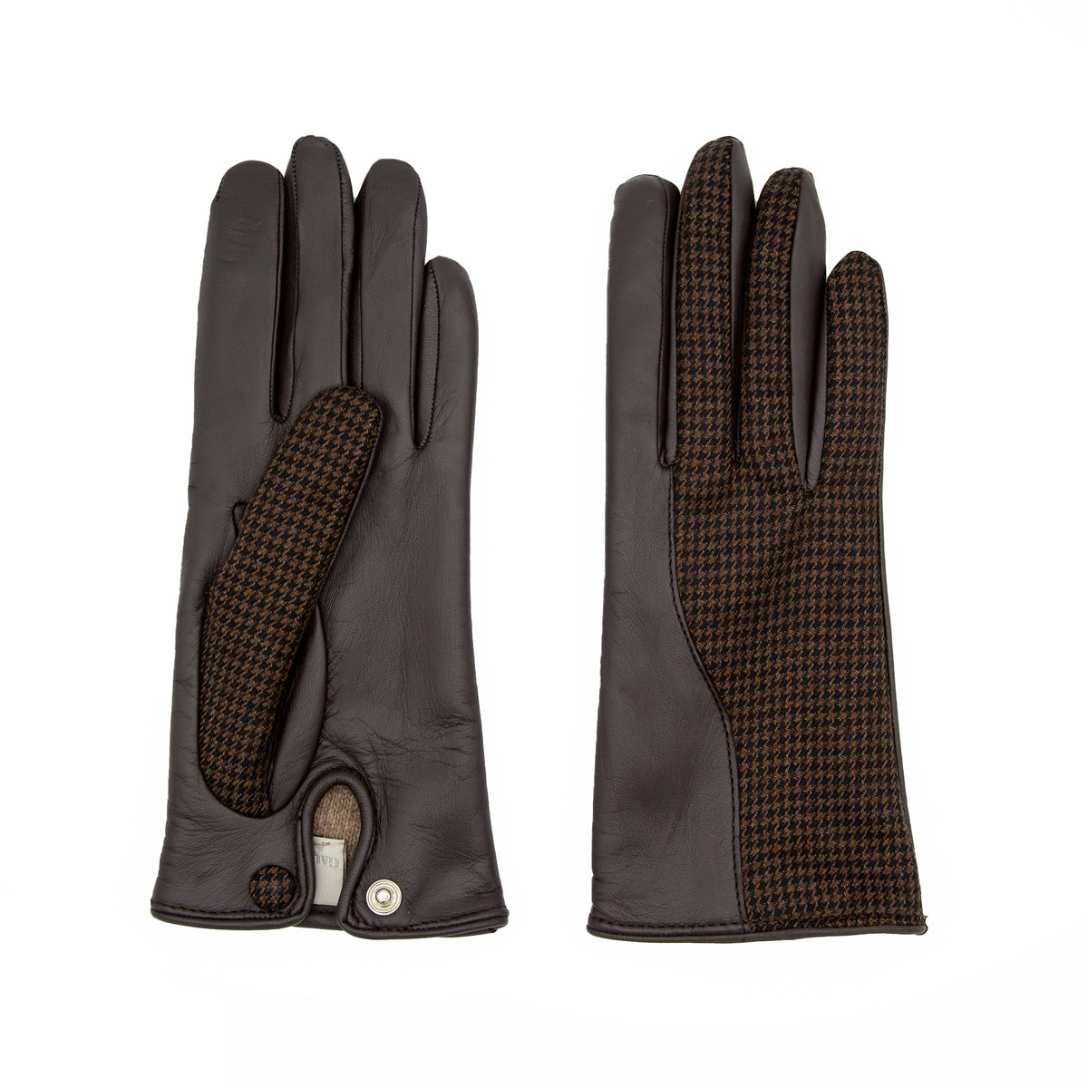 Women's nappa leather and Holland&Sherry wool gloves with button closure and cashmere lined
