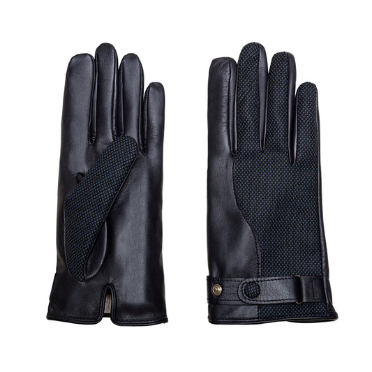 Men's nappa leather and Holland&Sherry wool gloves with strap and cashmere lined