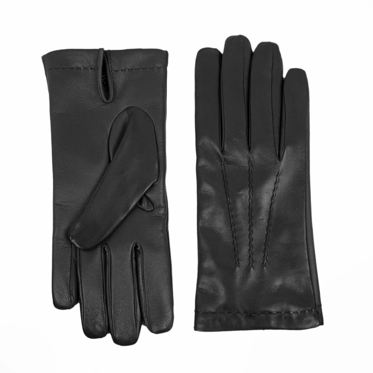 Men's classic black nappa leather gloves featuring a sleek design and touchscreen palm for modern convenience.