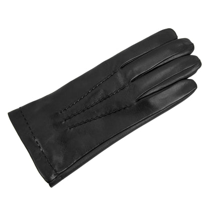Men's classic black nappa leather gloves featuring a sleek design and touchscreen palm for modern elegance and functionality.