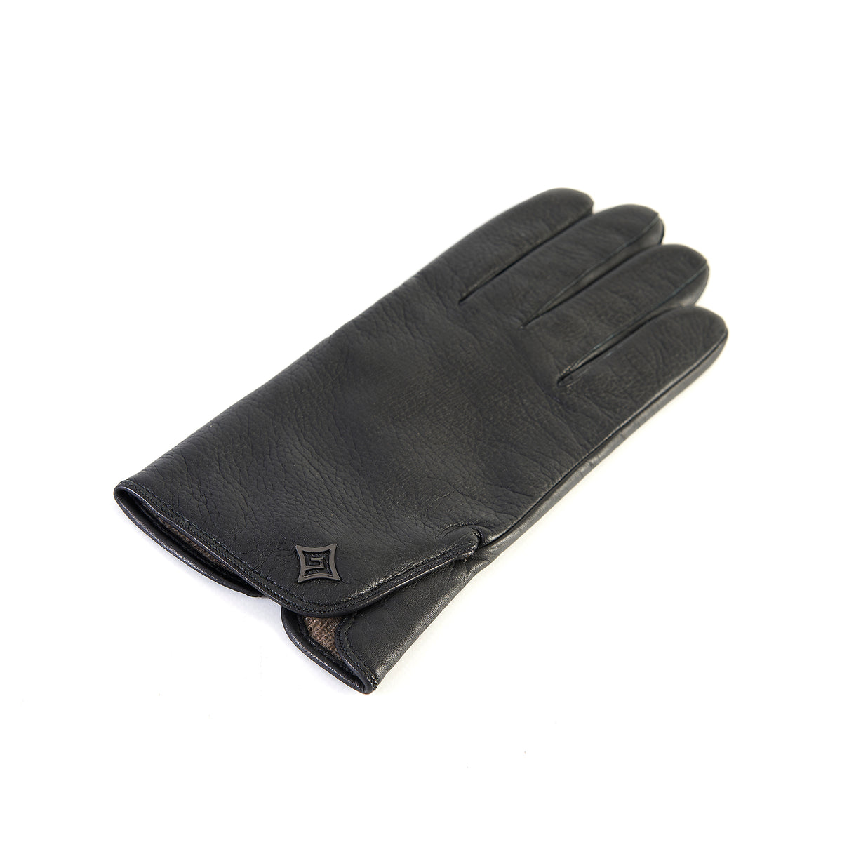 Men's black deerskin leather gloves featuring a touchscreen palm and soft cashmere lining for ultimate comfort and style.
