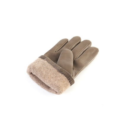 Men's nappa leather gloves in taupe, featuring a cashmere-lined cuff for added warmth and elegance.