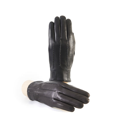 Mens' Nappa-Leder Handschuhe mit elastic Einsatz Detail, kaschmirgefüttert