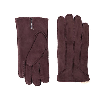 Handcrafted bordeaux suede gloves featuring a soft rabbit lining, showcasing elegant Italian design and meticulous stitching.